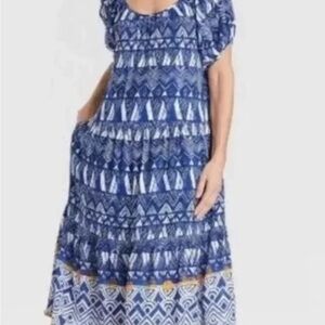Knox Rose Blue and White Puff Sleeve Maternity Dress